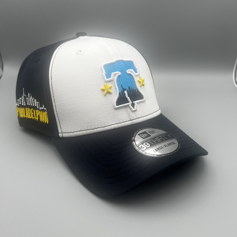 New Era 39THIRTY Philadelphia City Connect Hat Black White Blue Large-XLarge